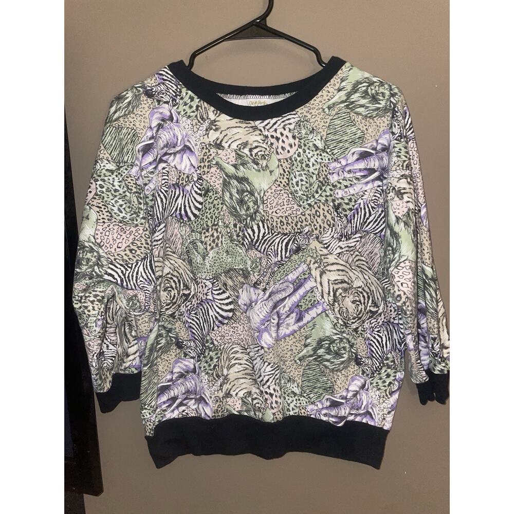 Vintage New York’s Knit Works Zoo Animal Print Sweatshirt Sz Medium Glitter USA